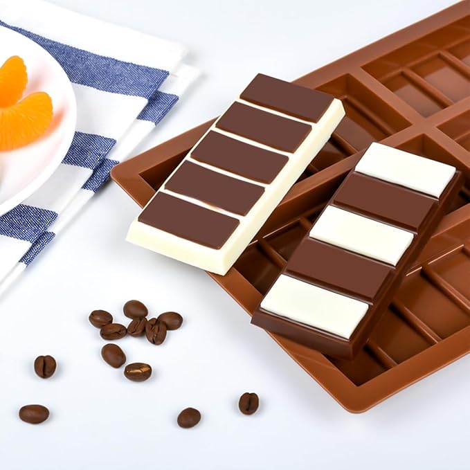 Deep Silicone Chocolate Bar Mold 2-Pack Break-Apart Design with 5 Snap Sections for Pistachio, Middle Eastern Desserts & Custom Candy Bars - Non-Stick, Food-Grade, Reusable Baking Molds