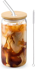 CWHHRN Glass Cups with Straw 6 Set, 16oz Beer Glasses, Glass Coffee Cups, Iced Coffee Glasses, Glass Tumbler for Whiskey, Soda