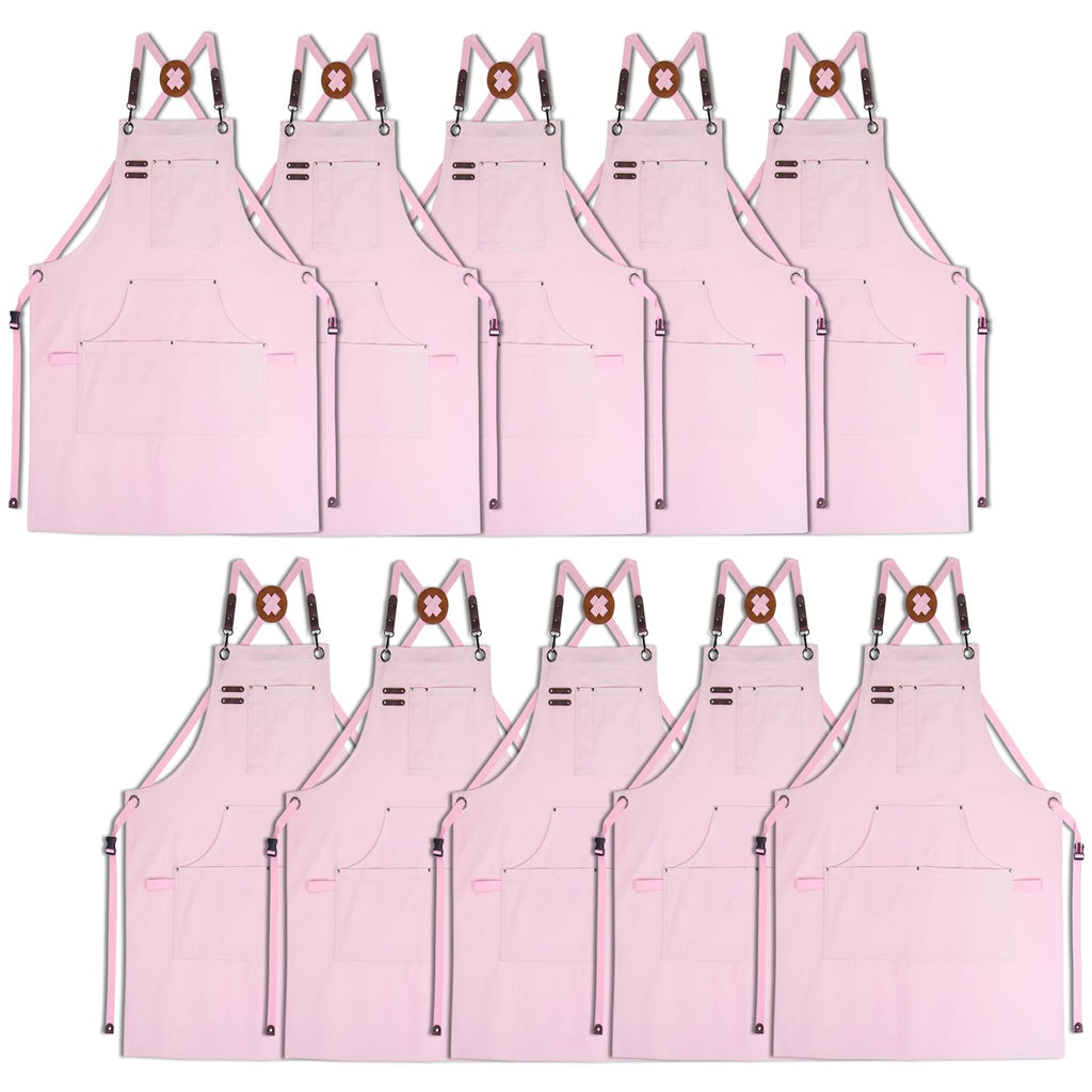 Stenffy 10 Pack Kitchen Apron, Work Apron, Canvas Apron, Pink