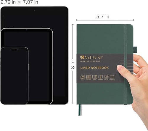 &And Per Se 10-Pack Lined Notebooks, A5 Hardcover, 160 Pages 100gsm Thick Paper, Office Supply Bulk Order, Corporate New Hire Kits, Breakroom Essentials – College Ruled, 10 Units (Green)