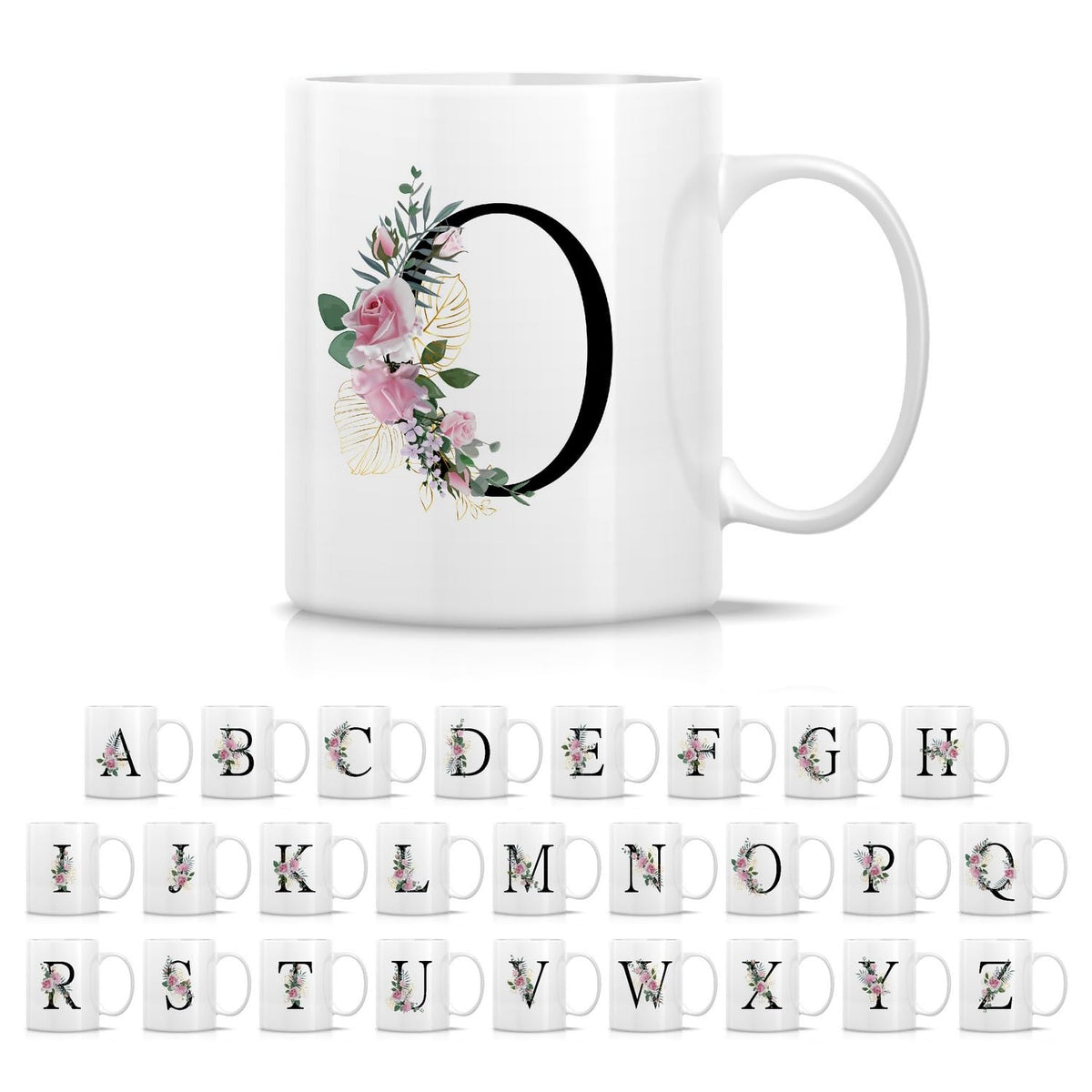 Retreez Initial A-Z Floral Botanical Bouquet Alphabet Monogrammed Monogram Mug 11 Oz Ceramic Tea Coffee Mugs - Appreciation Thank You Wedding Birthday Gifts for her friend coworker sister - P Initial
