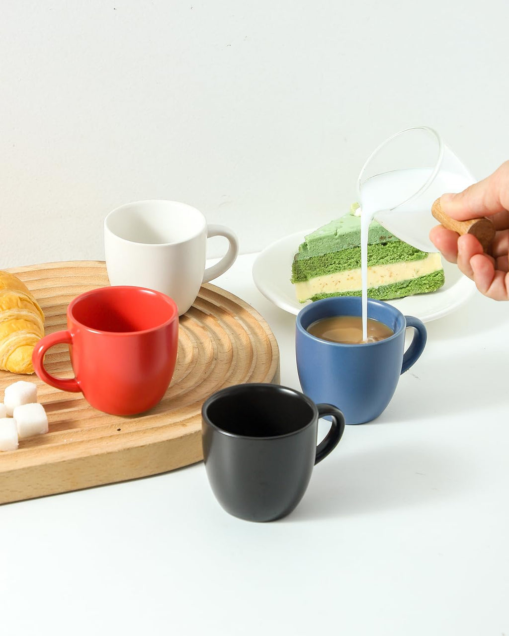 HASENSE 3 OZ Espresso Cups, Ceramic Demitasse Cups Set of 4 for Double shot, Stackable Coffee Cups with Handle for Espresso, Ristretto, Cappuccino, Coffee Mugs for Home and Office, Black