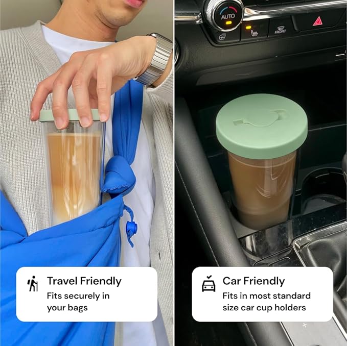 Dodoko Reusable Boba Cup and Straw Boba Tea Cup Bubble Tea Cup Reusable Iced Coffee Cup Cold Coffee Cup Smoothie Cup with Lid and Straw Smoothie Cup to go Smoothie Tumbler 17 oz - Sage Green