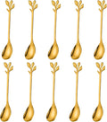 AnSaw Elegant Gold Leaf Coffee Spoons - 10-Piece, 4.7" Mini Stainless Steel Espresso & Dessert Tea Spoons, Perfect for Demitasse & Small Servings