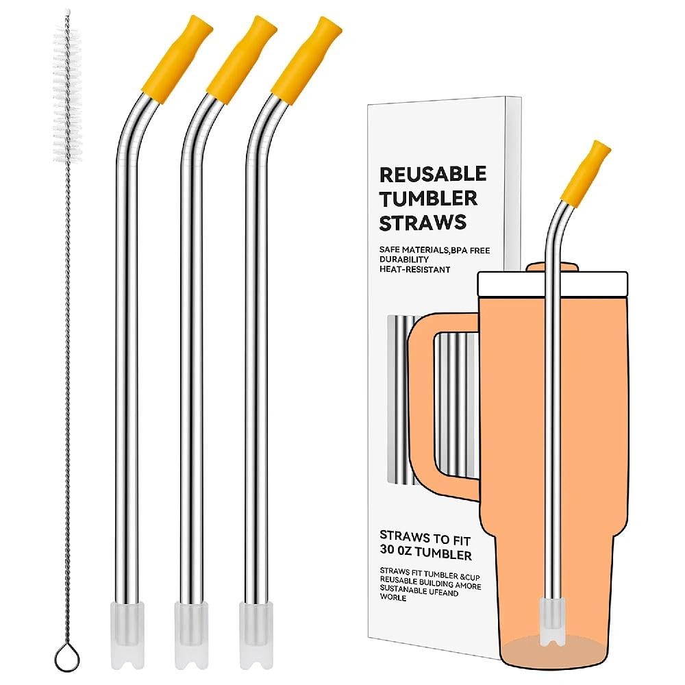 Prurex Bent Metal Straws for Stanley 30oz, Reusable Stainless Steel Straws