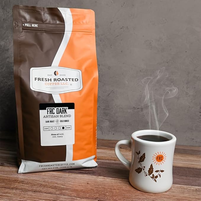 Fresh Roasted Coffee, FRC Dark Roast Blend, 5 lb (80 oz), Kosher, Ground