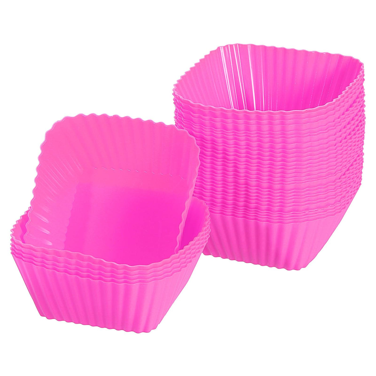 uxcell 18Pcs Silicone Cupcake Baking Cups, Silicone Muffins Liners Non-Stick Square Baking Cups, for Cooking Eggs Baking Muffins and Make a Cake(Red)