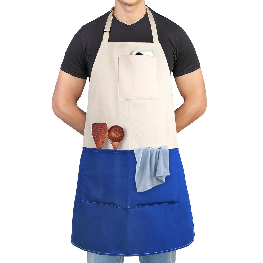 Alex Virtue Chef Apron Unisex Two-Tone Professional Kitchen Bib Apron with 2 Pockets Cooking, Grilling, and Baking Gift