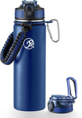GOSWAG Insulated Sports Water Bottle, 24oz 2 Lids(with Straw/No Straw), Stainless Steel Water Bottles with Paracord Handle, Insulated Bottle with Double-Wall Vacuum Insulation