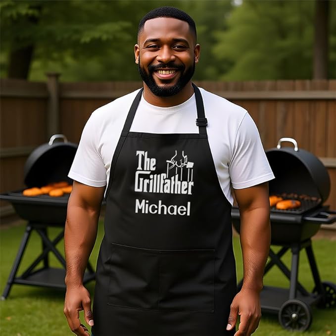 Personalized Chef Apron for Men, Custom Embroidered Design, Professional Kitchen Cooking BBQ Grilling for Dad, Decorated in USA