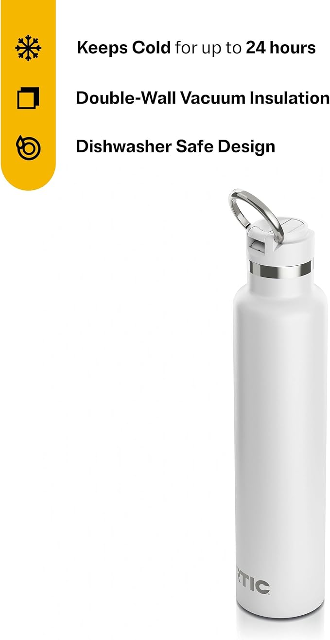 RTIC 26oz Journey Bottle Metal Stainless Steel Vacuum Insulated, BPA Free, Reusable, for Water, Hot and Cold Drinks, Travel, Sports, Camping, White