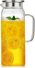 53OZ Glass Pitcher with Lid and Spout, Water Jug, 1580ml Carafe for Hot/Cold Water, Large Iced Tea Pitcher for Coffee, Juice and Homemade Beverage