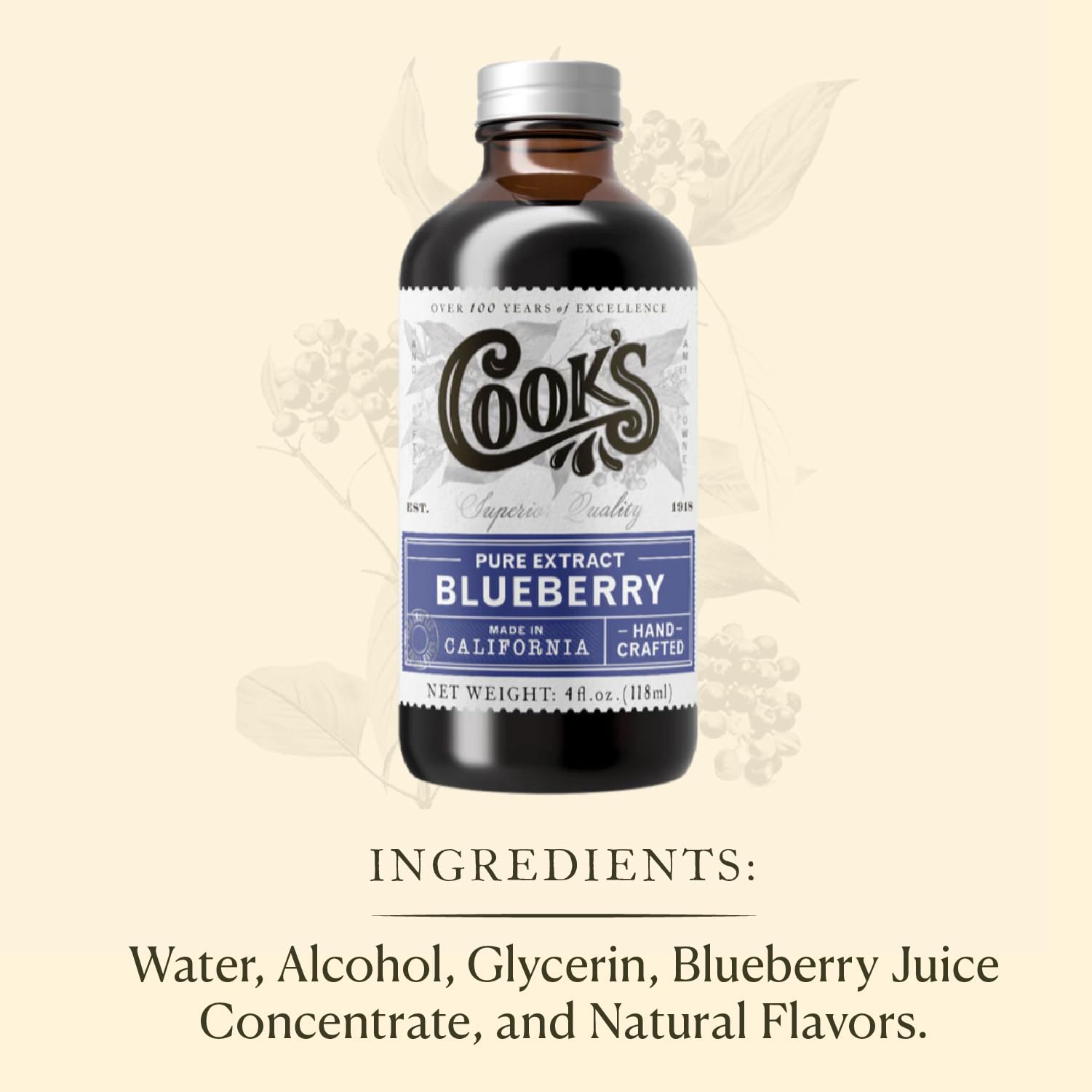 Cook's Blueberry Extract for Baking, Pies, Jam, Jellies & Syrup, 8 oz