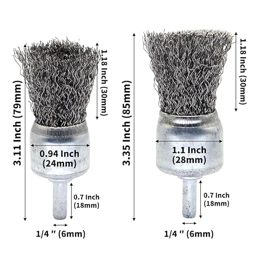 9-Piece Large Wire Brush Wheel Set - Metal Rust Removal, Polishing, Cleaning - 1/4″ (6mm) Shaft - Removes Burrs, Dust, and Paint - Handles Rough Surfaces - Rotary Tool Accessories