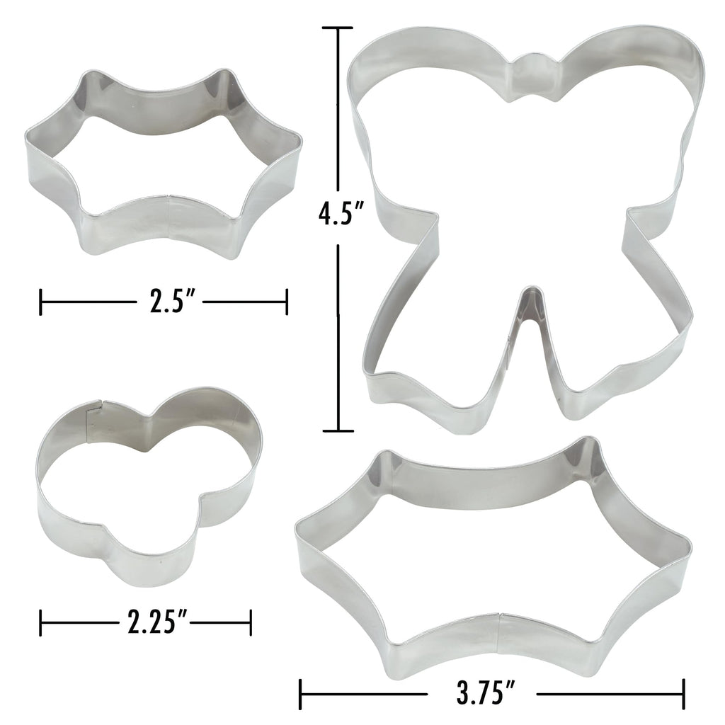R&M Wreath Centerpiece 4-Piece Cookie Cutter Set – Steel Holly, Berries & Bow Holiday Christmas Baking Set for Cookies, Fondant & Crafts
