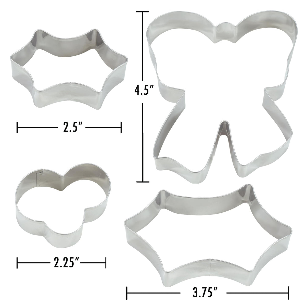 R&M Wreath Centerpiece 4-Piece Cookie Cutter Set – Steel Holly, Berries & Bow Holiday Christmas Baking Set for Cookies, Fondant & Crafts