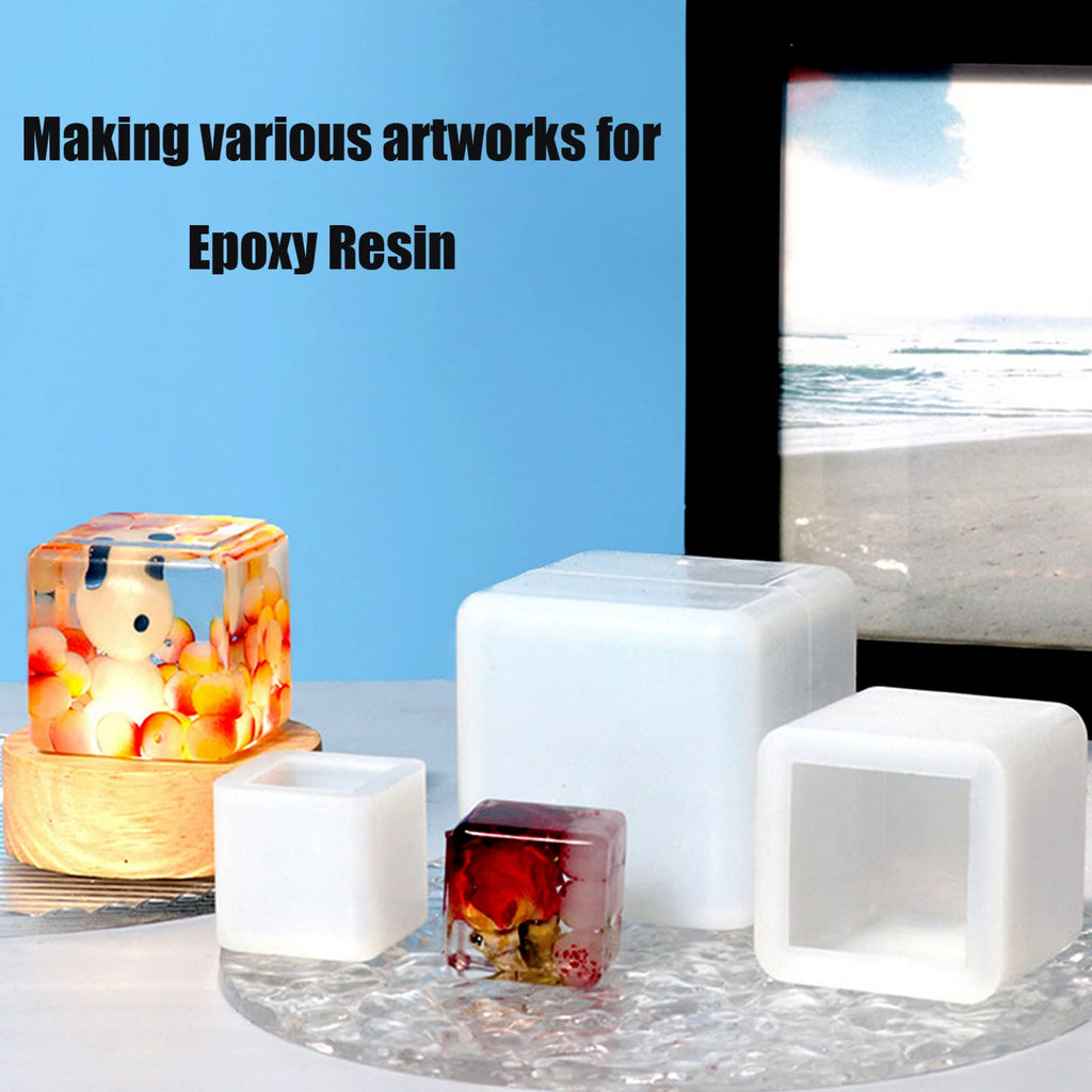 ZQYSING Resin Cube Molds, Set of 3 Sizes Deep Silicone Square Molds