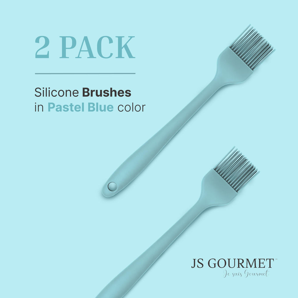 Silicone Pastry Brush Set – 2-Piece Set of Basting Brushes for Cuisine and BBQ – Kitchen Tools and Accessories with Comfortable Handles, Heat-Resistant Utensils for Cooking & Baking – Pastel Blue