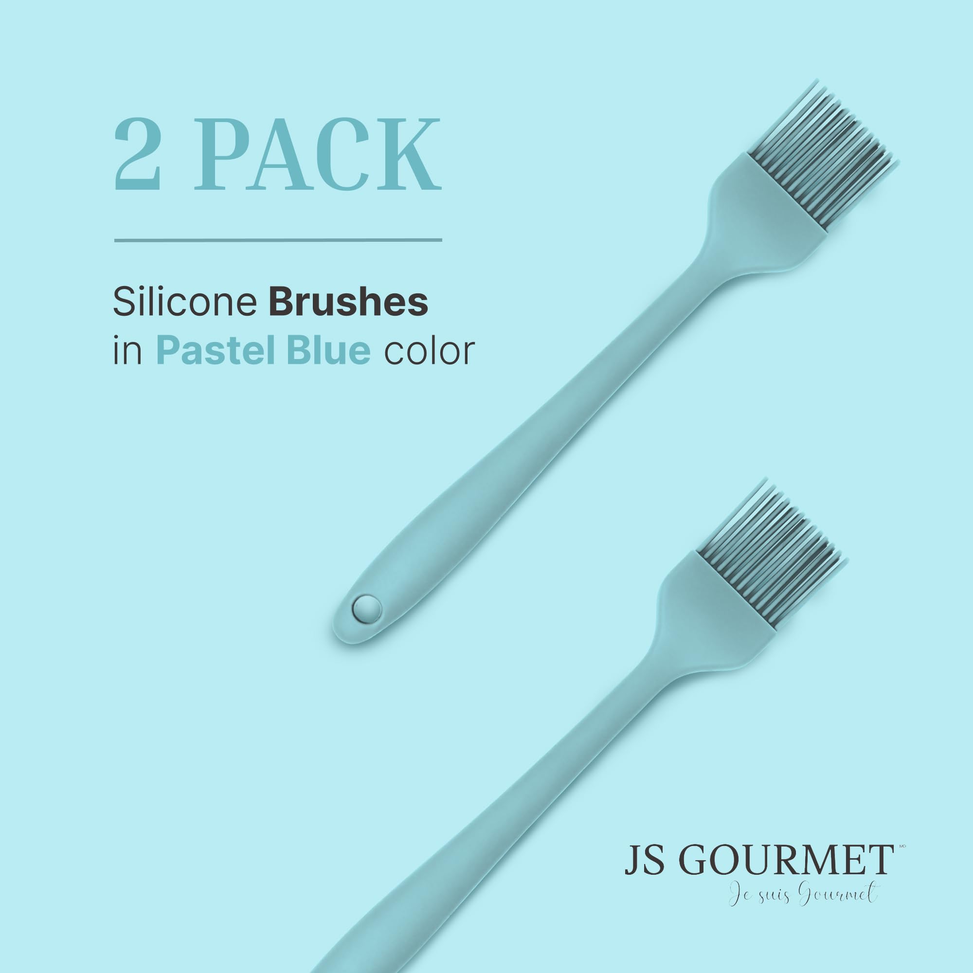 Silicone Pastry Brush Set – 2-Piece Set of Basting Brushes for Cuisine and BBQ – Kitchen Tools and Accessories with Comfortable Handles, Heat-Resistant Utensils for Cooking & Baking – Pastel Blue