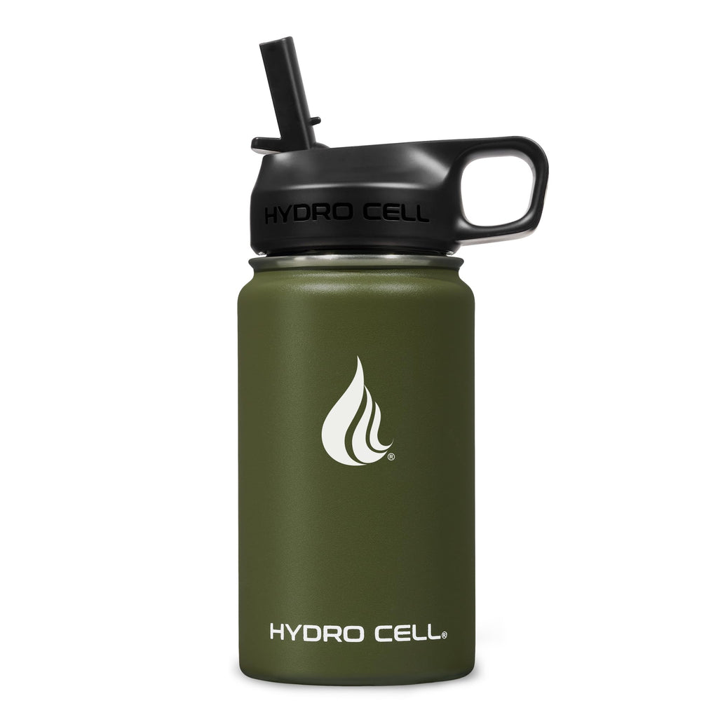 HYDRO CELL Stainless Steel Insulated Water Bottle with Straw - For Cold & Hot Drinks - Metal Vacuum Flask with Screw Cap and Modern Leakproof Sport Thermos for Adults (Army 14oz)