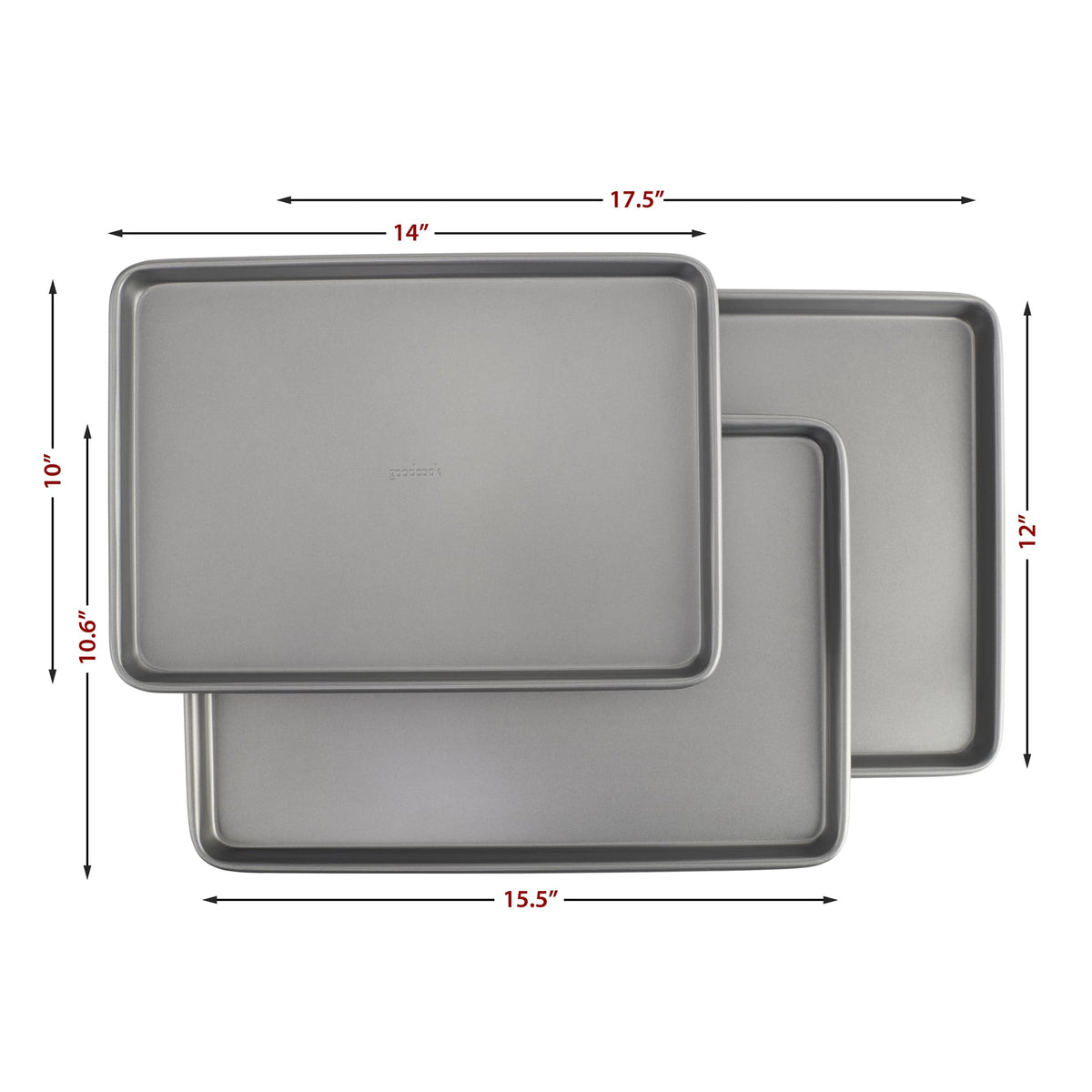 GoodCook Everyday Nonstick Baking Sheet Set, 3 Pack Includes Small (13×9) Medium (15×1) and Large (17×11) Pans Carbon Steel Construction Cookie Sheets Bakeware Set, Gray