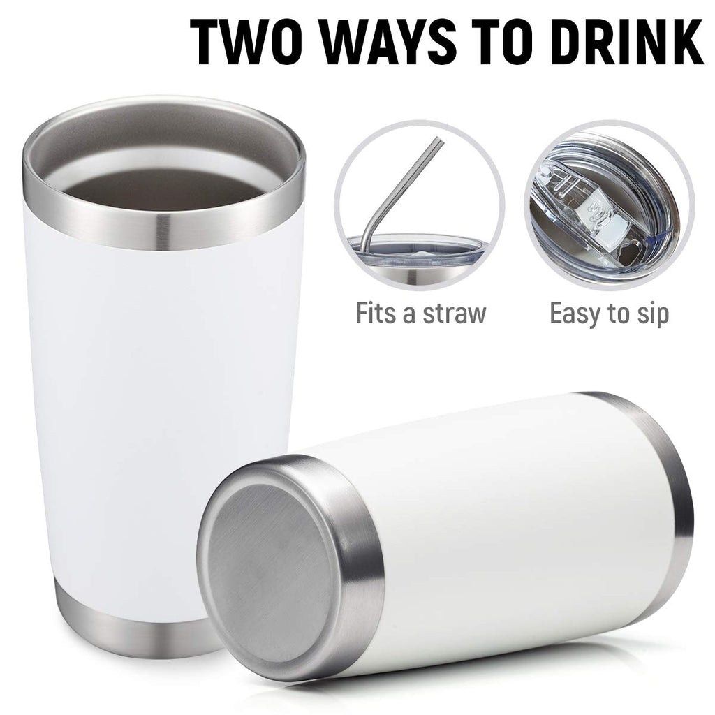 COMOOO 20oz White Tumbler Double Wall Vacuum Insulated Travel Mug Stainless Steel Coffee Mug with Lid and Straw Durable Powder Coated Insulated Coffee Cup for Cold & Hot Drinks (White,12 pack