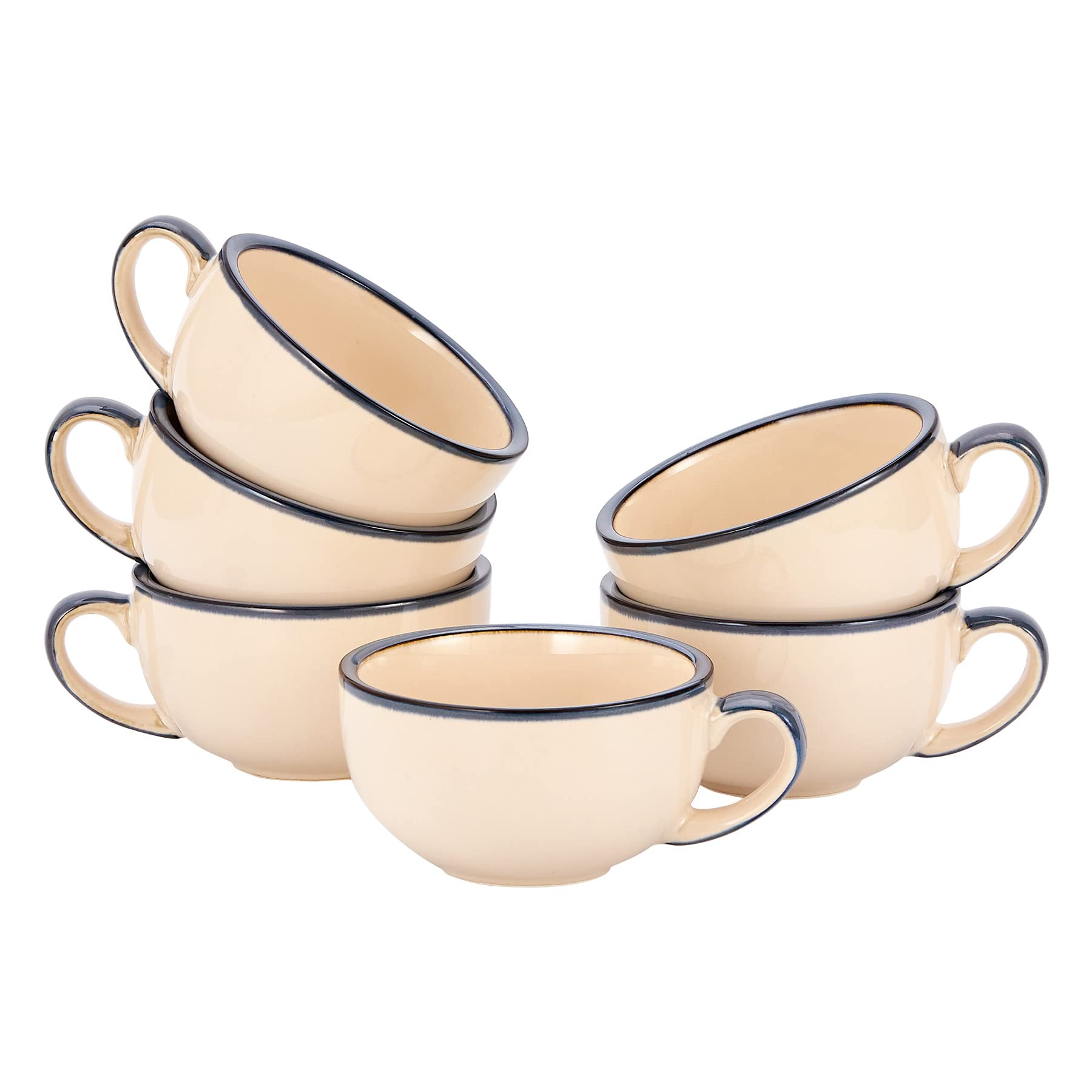 Coffeezone Set of 6 Cups Vintage Design 12 oz Professional Barista Ceramic Latte Art Cappuccino Cups Set (Beige * 6)