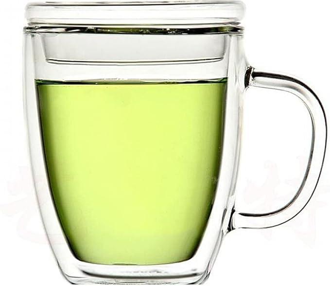 Insulated Espresso Cups - 16 oz Double Wall Glass Mugs With Handle and Lid - Cold & Heat Resistant - Perfect for Coffee, Tea, Milk, Wine