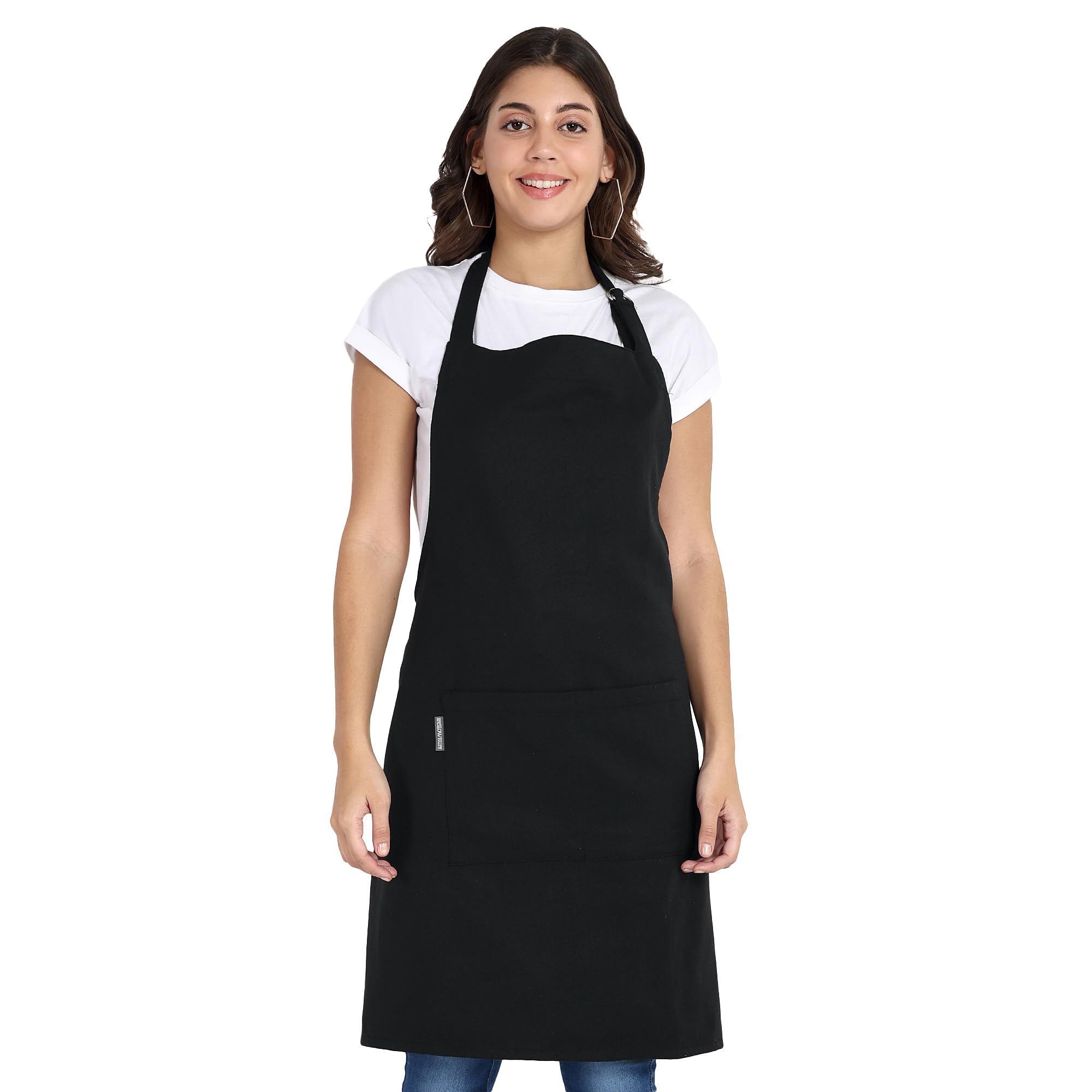 Mellow Buff Chef Aprons, Recycled Cotton Kitchen Apron with an Adjustable Neck with Long Ties, for cooking, baking (Black 1 pack)