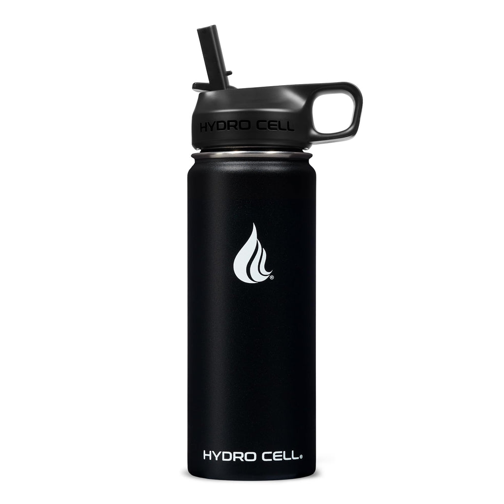 HYDRO CELL Stainless Steel Insulated Water Bottle with Straw - For Cold & Hot Drinks - Metal Vacuum Flask with Screw Cap and Modern Leakproof Sport Thermos for Adults (Black 18oz)