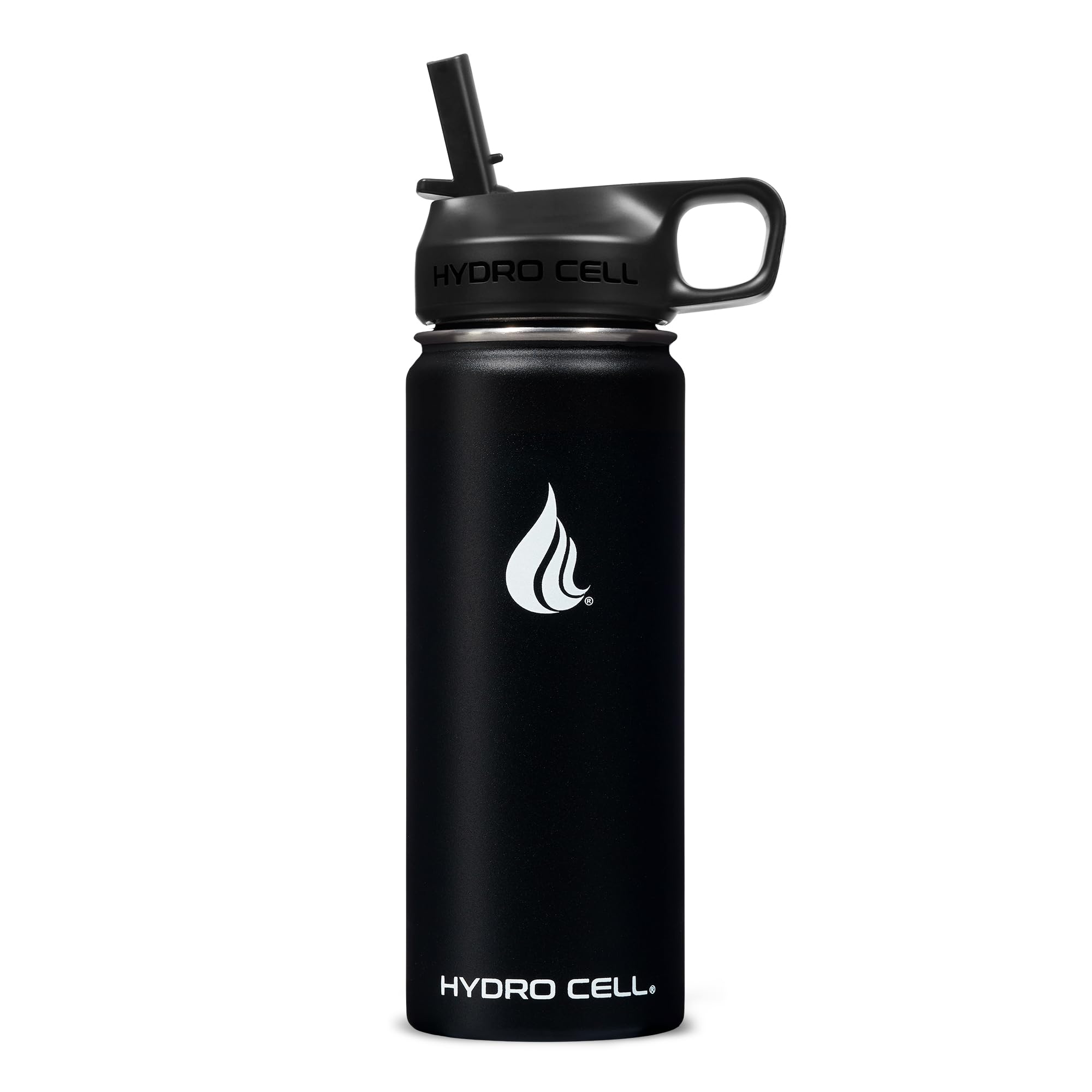 HYDRO CELL Stainless Steel Insulated Water Bottle with Straw - For Cold & Hot Drinks - Metal Vacuum Flask with Screw Cap and Modern Leakproof Sport Thermos for Adults (Black 18oz)