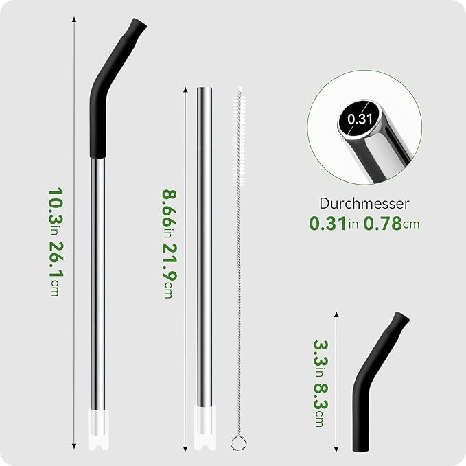 Snowfall 2 Pcs Replacement Metal Straws for Stanley 14 OZ, 20 OZ Tumbler, Stainless Steel Straws with Silicone Tip for 20 OZ Tumbler, Straw Brush (Light Pink)