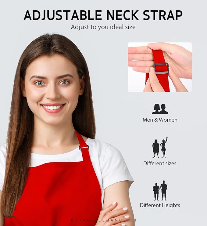 Syntus 12 Pack Bib Apron, Unisex Aprons Adjustable Waterdrop Resistant with 2 Pockets Cooking Kitchen Apron for Chef, BBQ Drawing Apron Bulk, Red