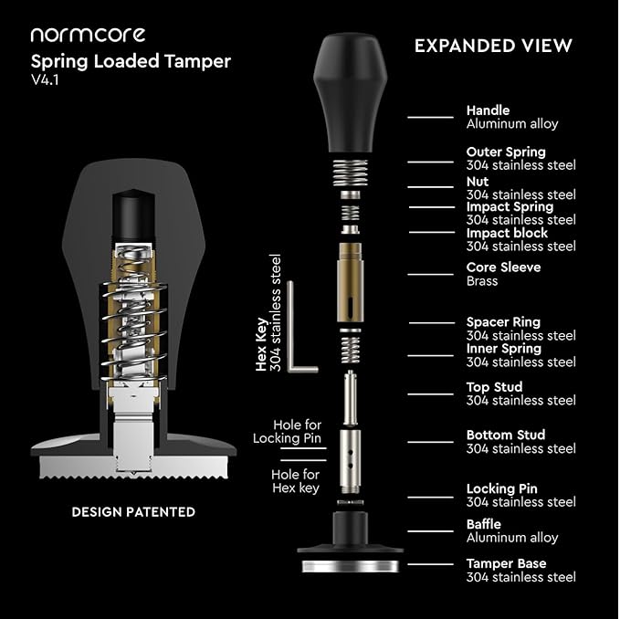 Normcore 53.3mm Coffee Tamper V4.1 with Click Sound Feedback, Spring Loaded Tamper With Stainless Steel Flat Base, Compatible with 54mm Breville Sage Espresso Machine Portafilter, Silver