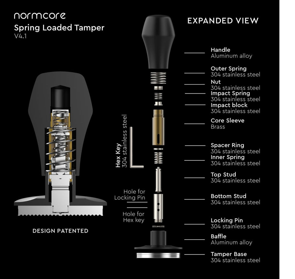 Normcore 58.5mm Coffee Tamper V4.1 with Click Sound Feedback, Spring Loaded Tamper With Stainless Steel Flat Base, Compatible with 58mm Espresso Machine Portafilter, Black