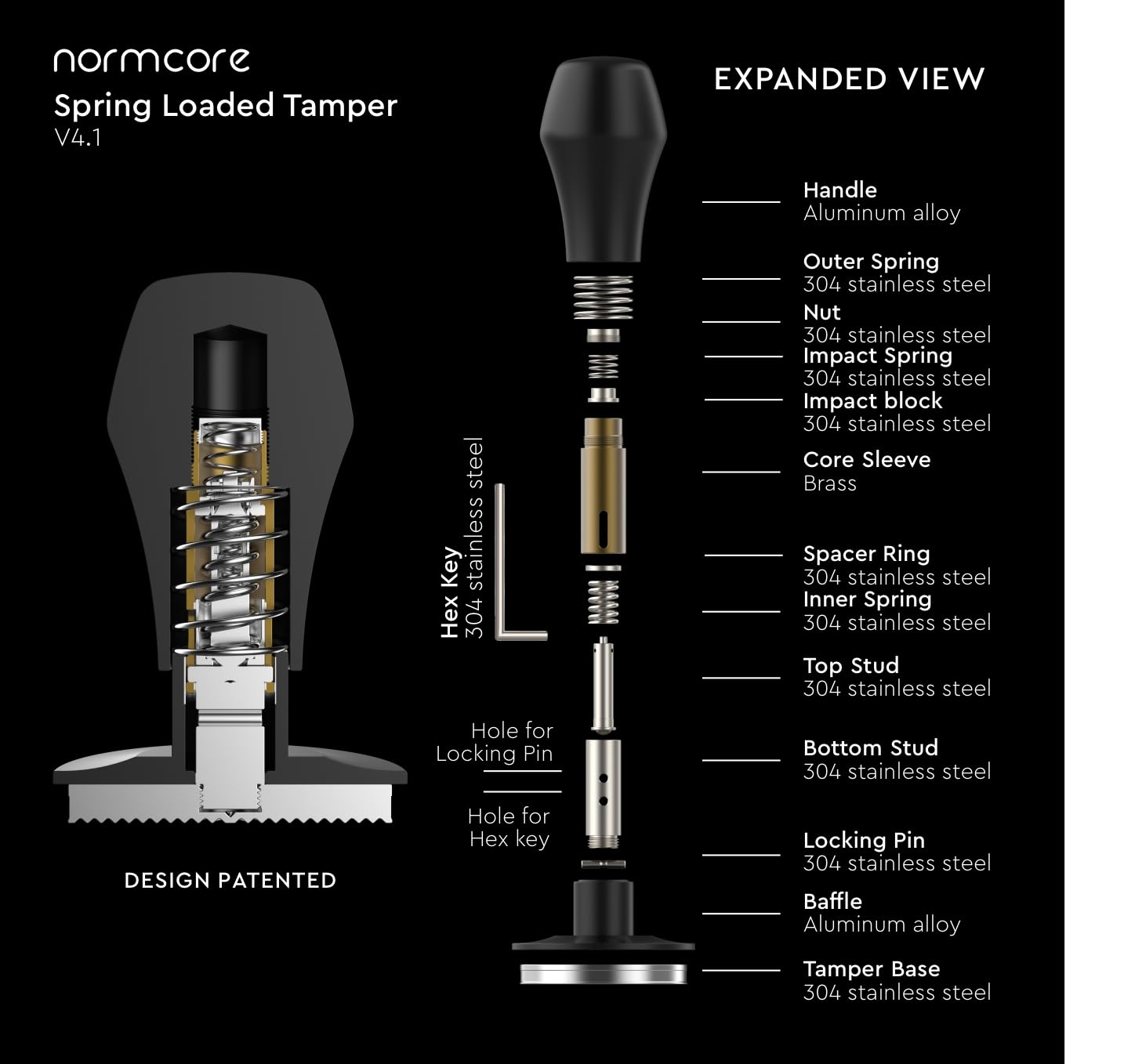 Normcore 58.5mm Coffee Tamper V4.1 with Click Sound Feedback, Spring Loaded Tamper With Stainless Steel Flat Base, Compatible with 58mm Espresso Machine Portafilter, Black