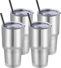 DOMICARE 30 oz Tumbler with Lid and Straw, Stainless Steel Tumblers Bulk, Insulated Vacuum Double Wall Travel Coffee Mug, Durable Powder Coated Tumbler Cups (Stainless Steel, 4)
