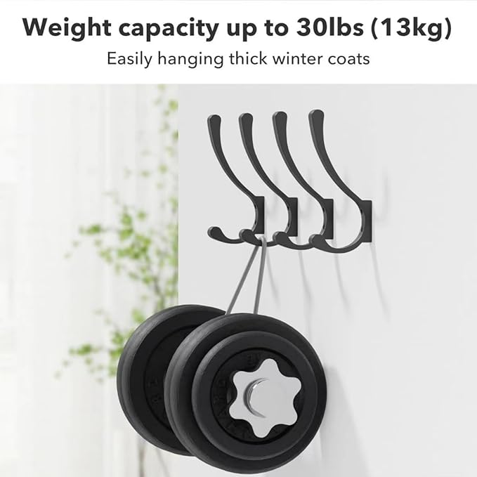 4 Pack Hanging Coat Hooks Wall Mount, Coat Hanger Wall Hangers, Metal Hooks for Hanging Heavy Duty, Screw in Hooks for Hanging Towels, Clothes, Backpack, Hat, Bag, Jacket, Key, Robe, Backpack Grey