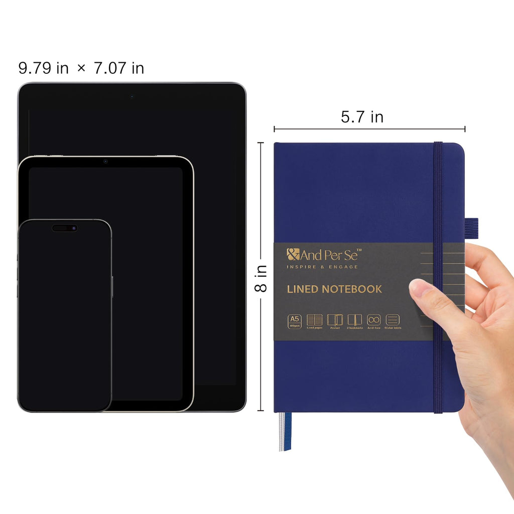 &And Per Se Lined Journal Notebook, 160 Pages, A5 5.7 x 8 inches College Ruled Thick Paper Notebook Journals for Writing, Hardcover Notebooks for Women Men Office School (1 Pack, Royal Blue)