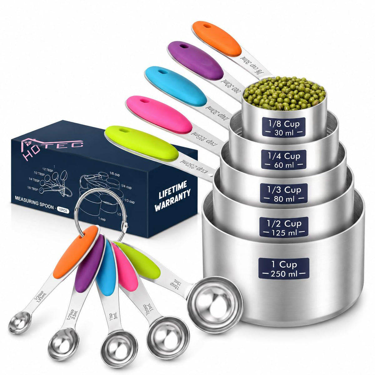 HOTEC 10-Pack Measuring Cups &Spoons Set, Black