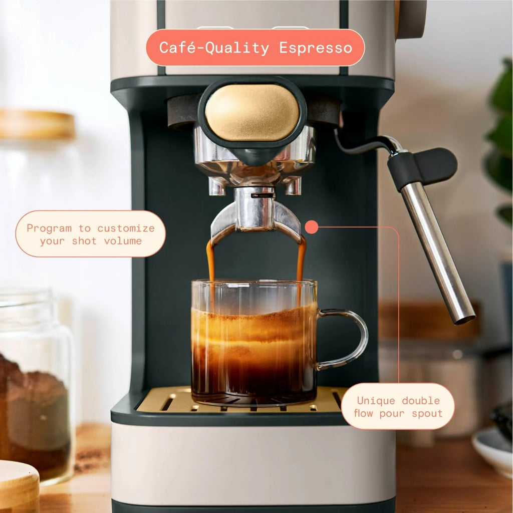 Slim Espresso Maker – 20‑Bar Pressure, Dual‑Spout 52 mm Portafilter, 50 oz Removable Tank, 2‑in‑1 Steam Wand & Touch Controls (Porcini Taupe)