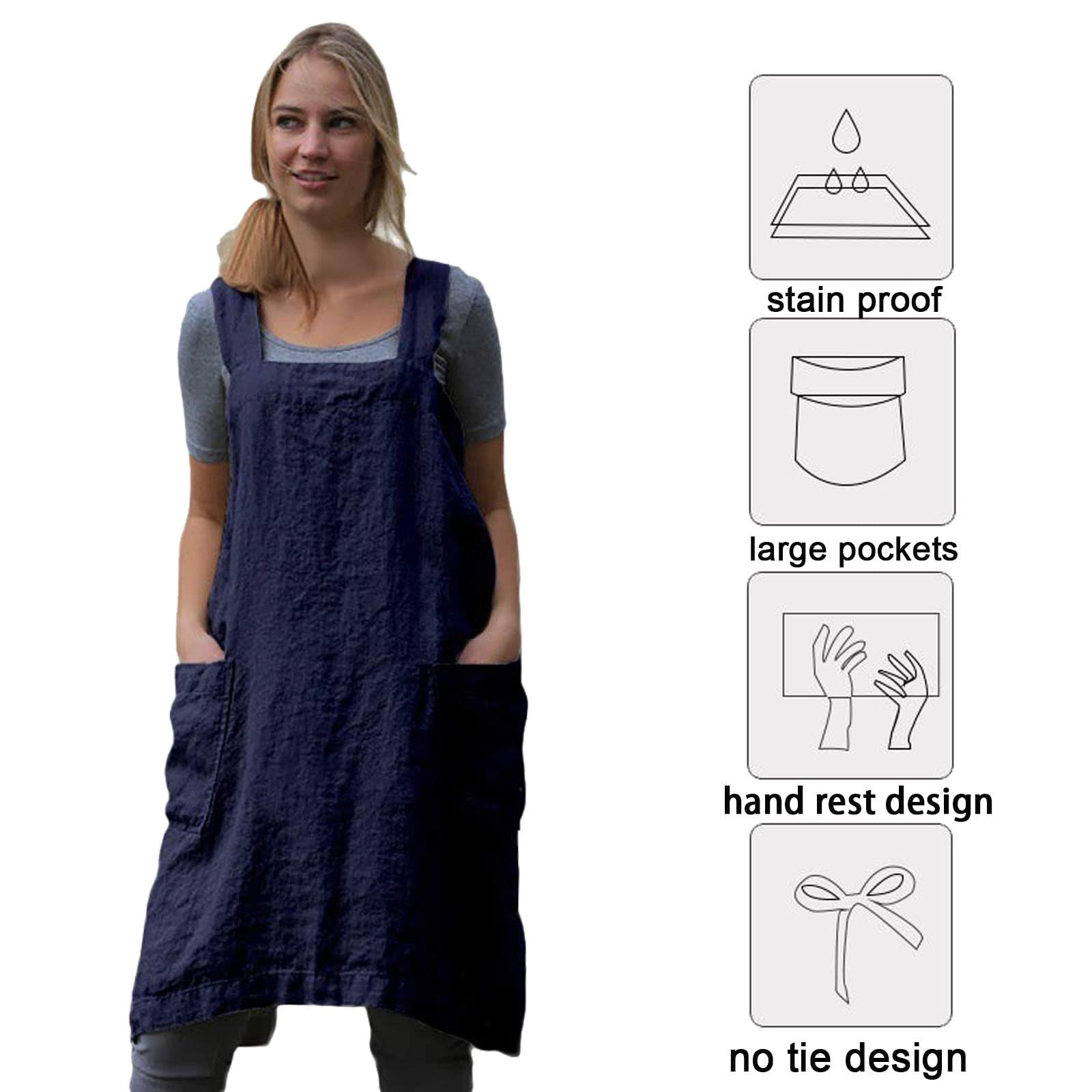 ZQFFB Pinafore Cross Back Apron for Women with Pockets