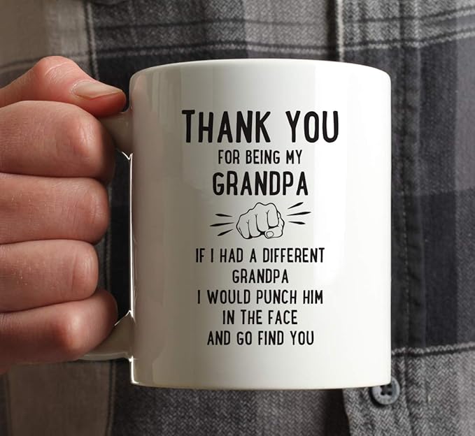 Andaz Press Funny Family 11oz. Coffee Mug Gift, Thank You for Being My Grandpa, Punch in Face, 1-Pack, Christmas Birthday Drinking Cup Present Ideas