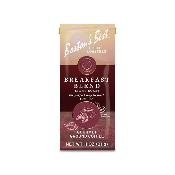 Boston’s Best Coffee - Smooth Light-Roast Breakfast Blend Gourmet Premium Ground Coffee, 11 oz. / 311 g Bag