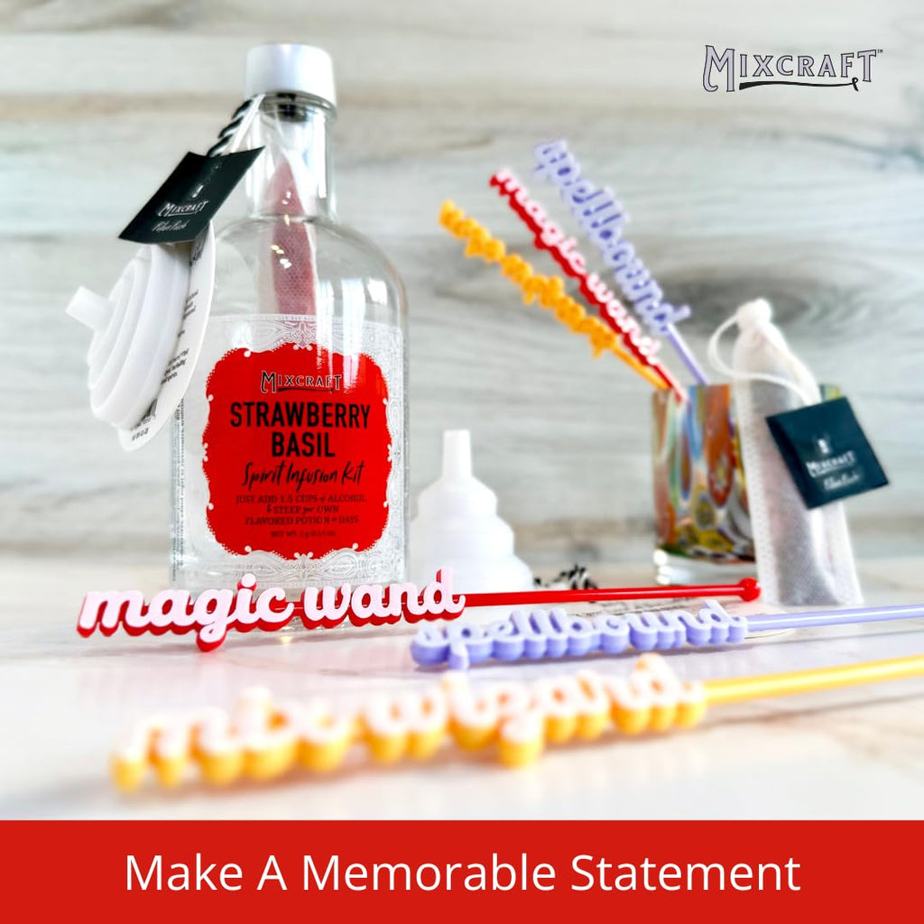 MixCraft Elixir Mixer Cocktail Stirrers, Drink Stirring Swizzle Sticks, Colorful Words, Set of 6
