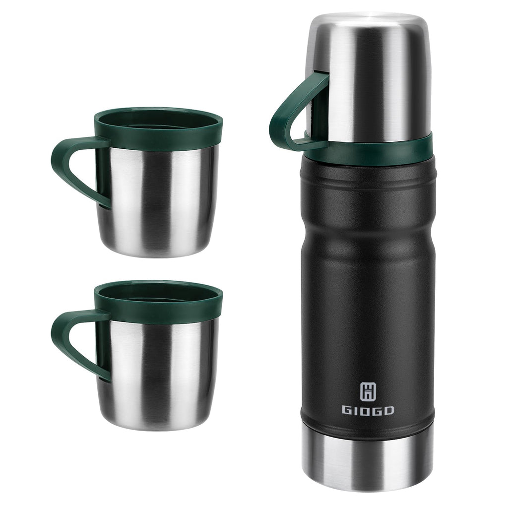 Vacuum Insulated Water Bottle Thermo Water Flask with Cup 680ml/23oz Stainless Steel Thermal Water Bottles Thermo for Hot and Cold Drinks Coffee Water(Black,Set)