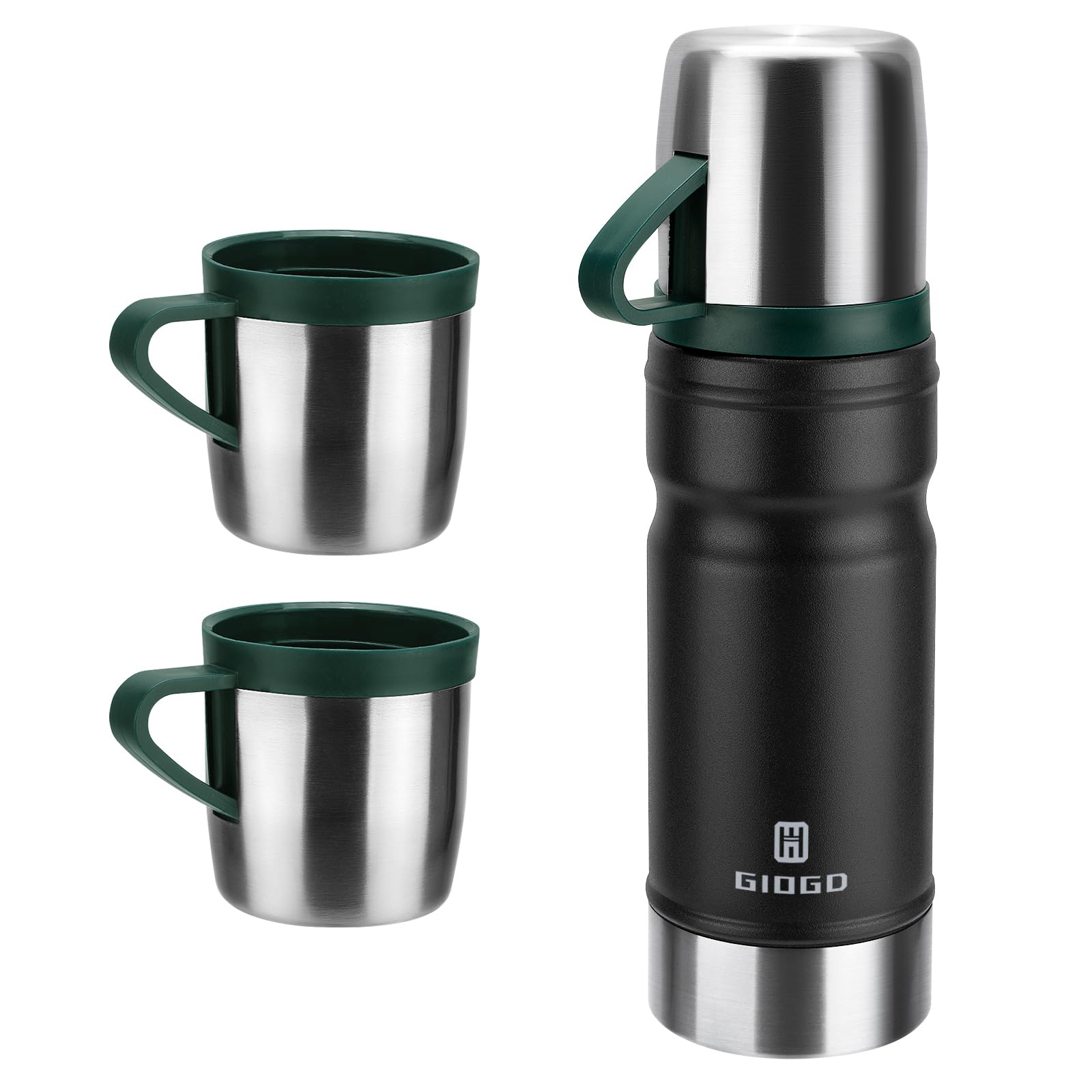Vacuum Insulated Water Bottle Thermo Water Flask with Cup 680ml/23oz Stainless Steel Thermal Water Bottles Thermo for Hot and Cold Drinks Coffee Water(Black,Set)