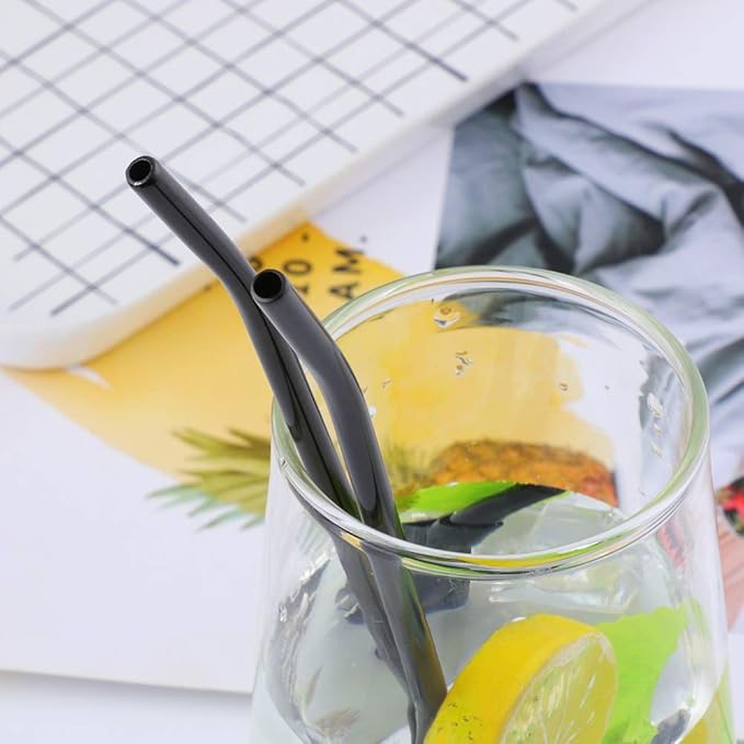 Straws, 8-Piece 8.5inch Black 18/8(304) Stainless Steel Reusable Straws + 2 Brushes