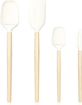 Wooden Handle Silicone Rubber Spatula Set for Kitchen Baking, Cooking, and Mixing High Heat Resistant Non Stick Dishwasher Safe BPA-Free Black+blue Set of 2 (Wooden Handle Spatula 4Piece)