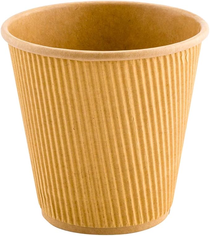 Restaurantware 8 Ounce Double Wall Disposable Coffee Cups, 25 Insulated Kraft Paper Tumblers Ripple Wall Design, Lids Available and Sold Separately, for Hot Drinks like Tea, Hot Chocolate